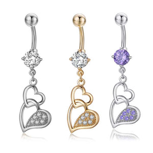 Heart Dangle Crystal Belly Ring Stainless Steel Women Body Jewelry