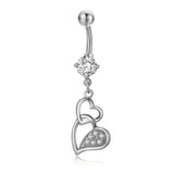 Heart Dangle Crystal Belly Ring Stainless Steel Women Body Jewelry