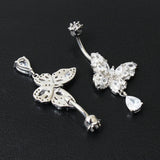 Butterfly Dangle Water Drop Zircon 925 Silver Belly Button Ring