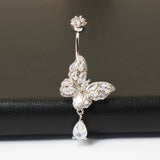 Butterfly Dangle Water Drop Zircon 925 Silver Belly Button Ring
