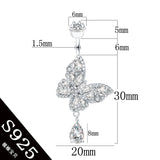 Butterfly Dangle Water Drop Zircon 925 Silver Belly Button Ring