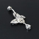 Butterfly Dangle Water Drop Zircon 925 Silver Belly Button Ring
