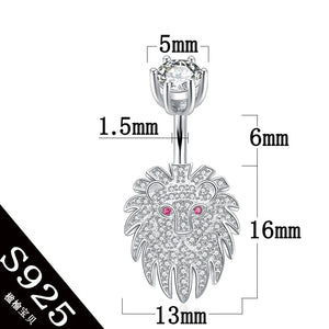 S925 Belly Button Ring with Zircon Stones 6 8 10mm Pin Length Piercing Navel Bar