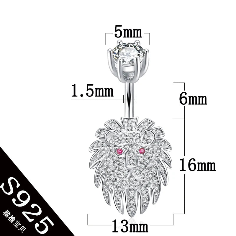 S925 Belly Button Ring with Zircon Stones 6 8 10mm Pin Length Piercing Navel Bar
