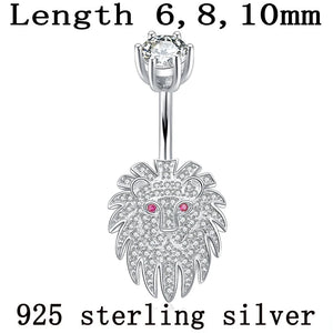 S925 Belly Button Ring with Zircon Stones 6 8 10mm Pin Length Piercing Navel Bar