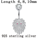 S925 Belly Button Ring with Zircon Stones 6 8 10mm Pin Length Piercing Navel Bar