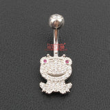 Frog Belly Button Ring 925 Silver Zircon Stone Crown Piercing