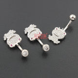 Frog Belly Button Ring 925 Silver Zircon Stone Crown Piercing