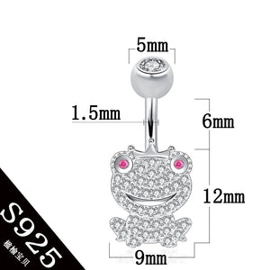 Frog Belly Button Ring 925 Silver Zircon Stone Crown Piercing