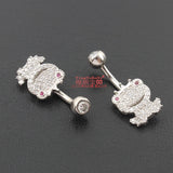 Frog Belly Button Ring 925 Silver Zircon Stone Crown Piercing