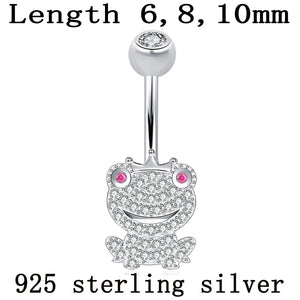 Frog Belly Button Ring 925 Silver Zircon Stone Crown Piercing