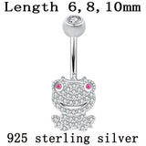 Frog Belly Button Ring 925 Silver Zircon Stone Crown Piercing