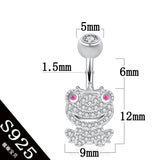 Frog Belly Button Ring 925 Silver Zircon Stone Crown Piercing