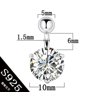 925 Silver Prong 10mm Zircon Navel Ring