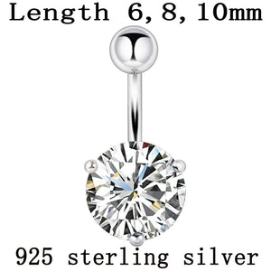 925 Silver Prong 10mm Zircon Navel Ring
