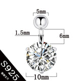 925 Silver Prong 10mm Zircon Navel Ring