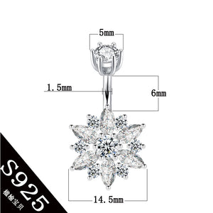 925 Sterling Silver Flower Zircon Belly Button Ring