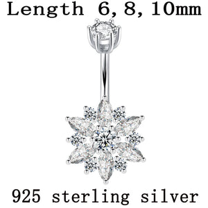 925 Sterling Silver Flower Zircon Belly Button Ring