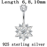 925 Sterling Silver Flower Zircon Belly Button Ring
