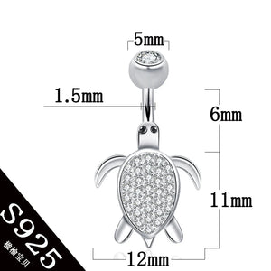 925 Sterling Silver Tortoise Belly Button Ring with Clear Zircon Stones