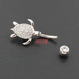 925 Sterling Silver Tortoise Belly Button Ring with Clear Zircon Stones