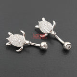 925 Sterling Silver Tortoise Belly Button Ring with Clear Zircon Stones