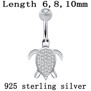 925 Sterling Silver Tortoise Belly Button Ring with Clear Zircon Stones