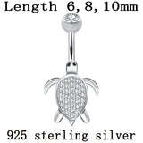 925 Sterling Silver Tortoise Belly Button Ring with Clear Zircon Stones