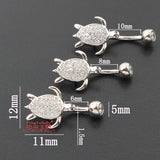 925 Sterling Silver Tortoise Belly Button Ring with Clear Zircon Stones