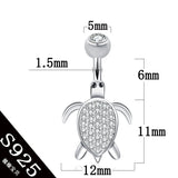 925 Sterling Silver Tortoise Belly Button Ring with Clear Zircon Stones