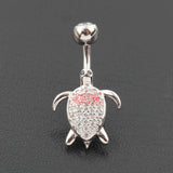 925 Sterling Silver Tortoise Belly Button Ring with Clear Zircon Stones