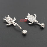 925 Sterling Silver Tortoise Belly Button Ring with Clear Zircon Stones