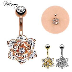Rose Flower Navel Piercing Belly Button Rings Surgical Steel Women Christmas