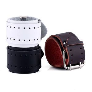 Leather Bracelet With Alloy Buckle Adjustable Cuff Wristband
