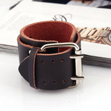 Leather Bracelet With Alloy Buckle Adjustable Cuff Wristband