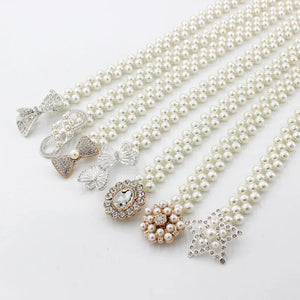 Rhinestone Pearl Waist Chain Elastic Waistband