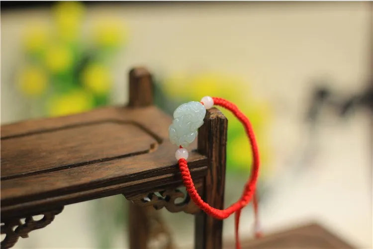 Hand Woven Red Rope Jade Bracelet for Men and Women