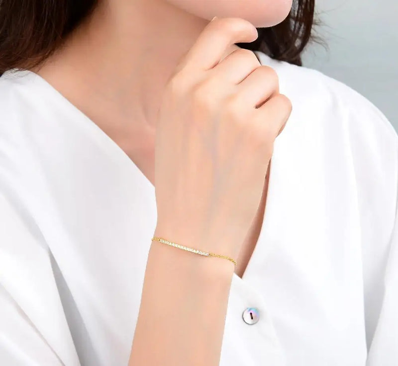 925 Silver Bracelet with CZ Curve Tube Adjustable for Women
