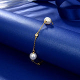 925 Silver CZ & Freshwater Pearl Chain Bracelet for Women