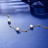 925 Silver CZ & Freshwater Pearl Chain Bracelet for Women