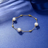 925 Silver CZ & Freshwater Pearl Chain Bracelet for Women