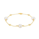 925 Silver CZ & Freshwater Pearl Chain Bracelet for Women