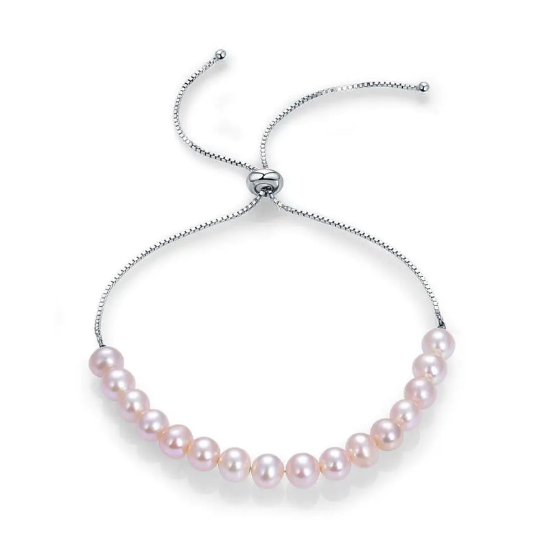 925 Sterling Silver Pink Freshwater Pearl Bracelet For Women