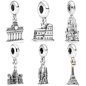 Berlin Brandenburg Gate Colosseum Eiffel Tower Charms 925 Silver Beads