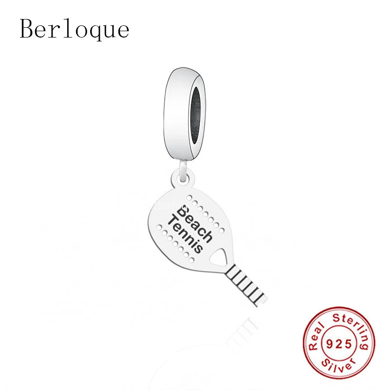 925 Silver Beach Tennis Racket Pendant Necklace for Women