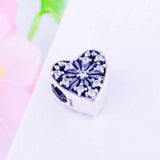 925 Sterling Silver Snowflake Heart Beads Charms for Bracelets