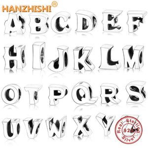 925 Sterling Silver A to Z Alphabet Letter Charms Beads for Pandora Bracelets