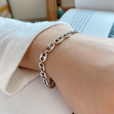 925 Sterling Silver Pig Nose Chain Bracelet Fine Jewelry