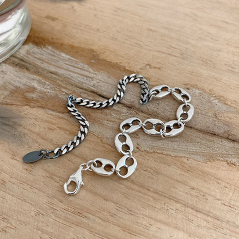 925 Sterling Silver Pig Nose Chain Bracelet Fine Jewelry
