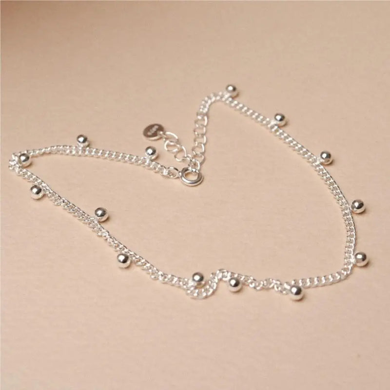 925 Silver Anklet for Women Beads Chain Foot Bracelet
